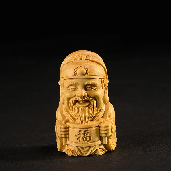 6CM Fu Lu Shou Longevity God small Figurines wood statues Lucky gift Modern Chinese Style Sculpture boat car decors