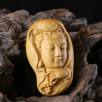 6CM Guanyin Figurines Mascot Lucky Statue  Religious Wood Statue Bodhisattva Solid Wood Statue Peace and Good Luck Ornaments