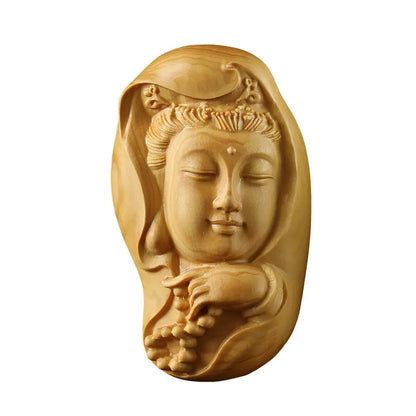 6CM Guanyin Figurines Mascot Lucky Statue  Religious Wood Statue Bodhisattva Solid Wood Statue Peace and Good Luck Ornaments
