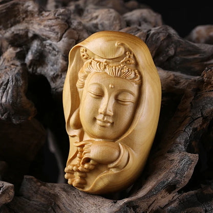 6CM Guanyin Figurines Mascot Lucky Statue  Religious Wood Statue Bodhisattva Solid Wood Statue Peace and Good Luck Ornaments