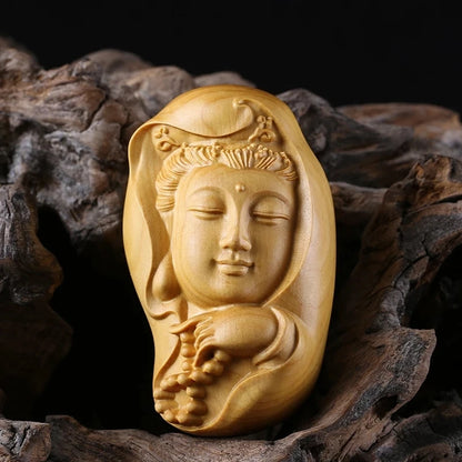 6CM Guanyin Lucky Mascot Figures Religious Statue Wooden Statues Bodhisattva Of Wood Statues And Peace And Good Luck