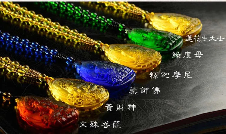 6PCS #GOOD -Buddhist pocket travel efficacious Mascot# Tibet, Green Tara the Medicine Shakyamuni Buddha Crystal Pendant Amulets