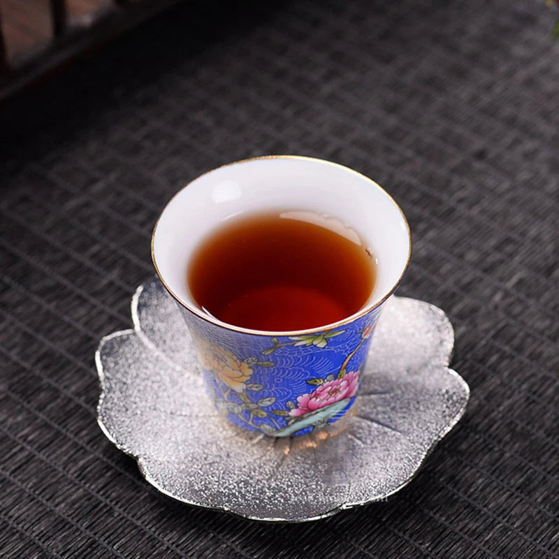 6Pcs High Quality Ceramic Teacup Set Hand Painted Flowers Small Tea Bowl Enamel Color Pu'er Tea Cup Home Porcelain Tea Sets