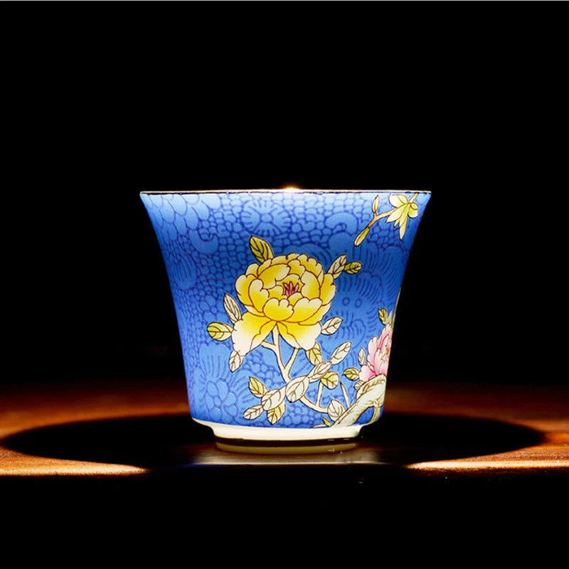 6Pcs High Quality Ceramic Teacup Set Hand Painted Flowers Small Tea Bowl Enamel Color Pu'er Tea Cup Home Porcelain Tea Sets