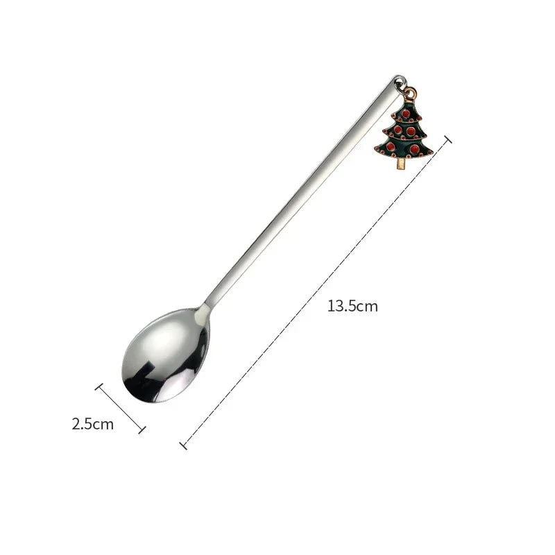 6Pcs/set Christmas Stainless Steel Coffee Spoons Tea Scoops Kids Spoon Set for Festival Party Tableware Christmas NewYear Gifts