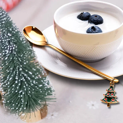 6Pcs/set Christmas Stainless Steel Coffee Spoons Tea Scoops Kids Spoon Set for Festival Party Tableware Christmas NewYear Gifts