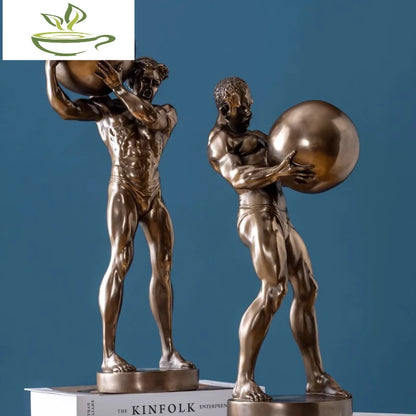 Abstract Hercules Lifting Ball Muscular Man Figure Resin Statue Ornament, Living Room Entrance Office Desktop Decoration Crafts