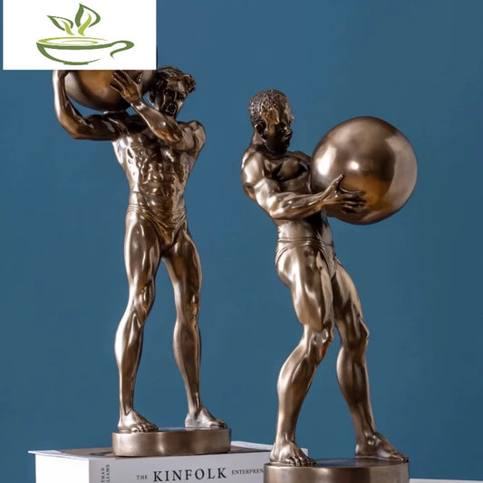 Abstract Hercules Lifting Ball Muscular Man Figure Resin Statue Ornament, Living Room Entrance Office Desktop Decoration Crafts