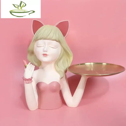 Modern resin cat  girl statuette entrance key storage living room desktop snack tray home decoration crafts housewarming gifts