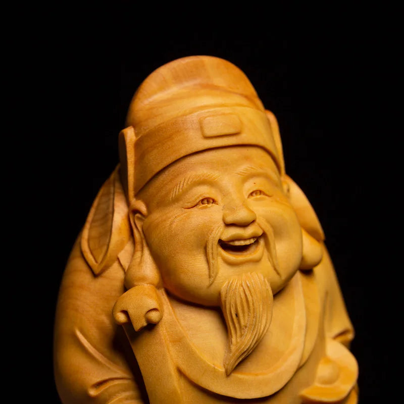 6cm / 8cm Wealth God Boxwood Lucky Feng Shui Solid Wood Pendant Crafts Buddha Wood Statue Ornaments Room Decor