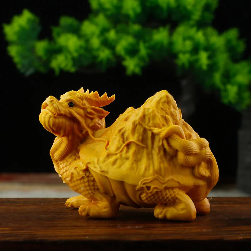 6cm Boxwood Wood Statue Real Wood Wood Sculpture Feng Shui Dragon turtle Traditional Chinese Animal Sculpture Collection