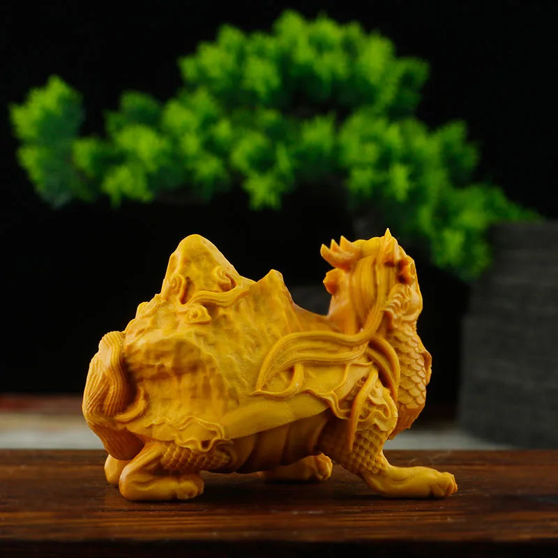 6cm Boxwood Wood Statue Real Wood Wood Sculpture Feng Shui Dragon turtle Traditional Chinese Animal Sculpture Collection