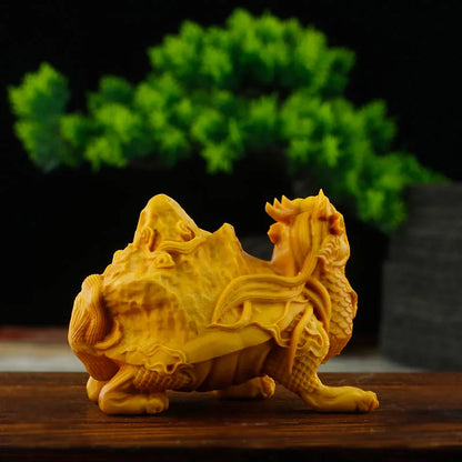 6cm Boxwood Wood Statue Real Wood Wood Sculpture Feng Shui Dragon turtle Traditional Chinese Animal Sculpture Collection