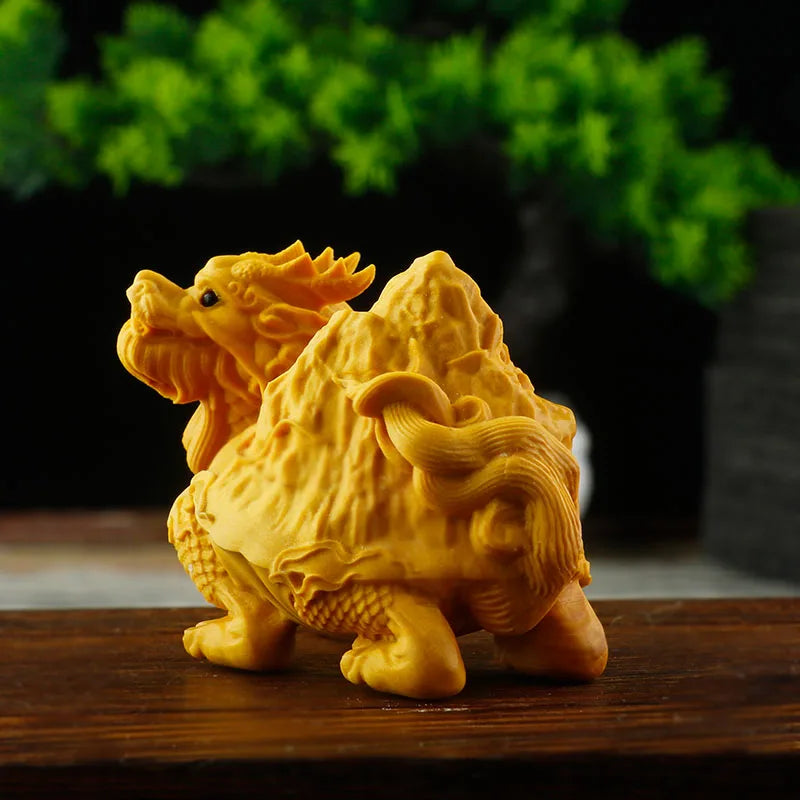 6cm Boxwood Wood Statue Real Wood Wood Sculpture Feng Shui Dragon turtle Traditional Chinese Animal Sculpture Collection