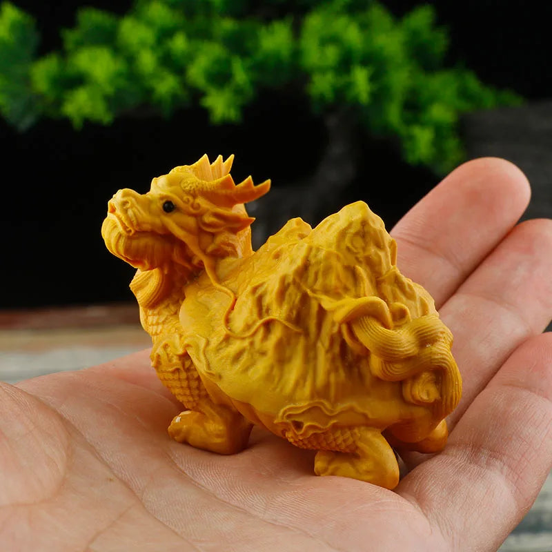 6cm Boxwood Wood Statue Real Wood Wood Sculpture Feng Shui Dragon turtle Traditional Chinese Animal Sculpture Collection