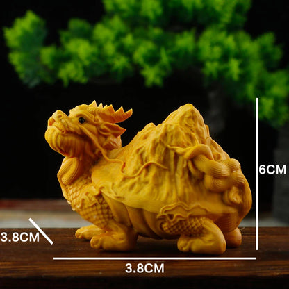 6cm Boxwood Wood Statue Real Wood Wood Sculpture Feng Shui Dragon turtle Traditional Chinese Animal Sculpture Collection