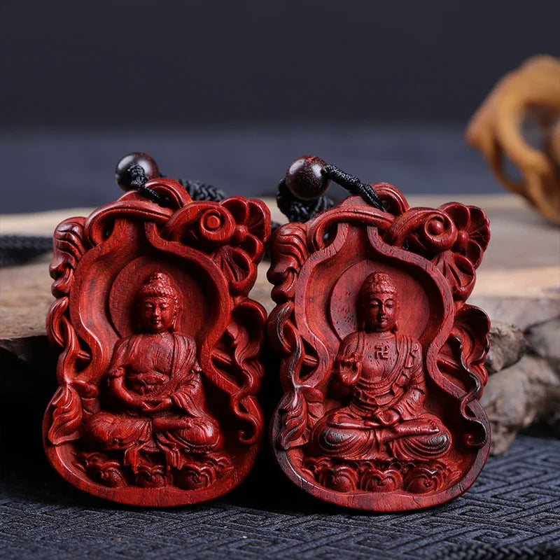 6cm Lobular Rosewood Figure Statue Buddha Pendant Car Hanging Office Decoration Wood Statue Collection