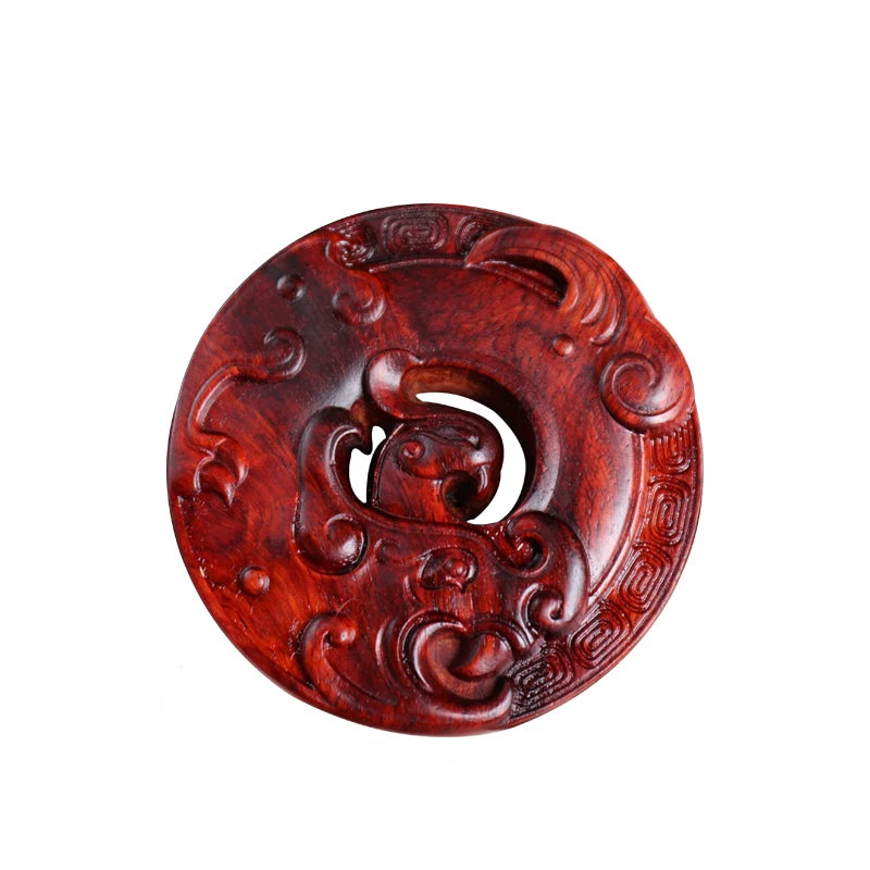 6cm Lobular Rosewood Traditional Chinese Myth Dragon and phoenix Mascot Wood Sculpture Pendant Wooden sign Collection