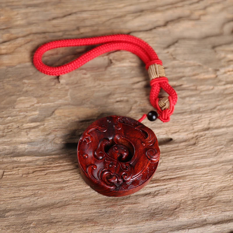 6cm Lobular Rosewood Traditional Chinese Myth Dragon and phoenix Mascot Wood Sculpture Pendant Wooden sign Collection