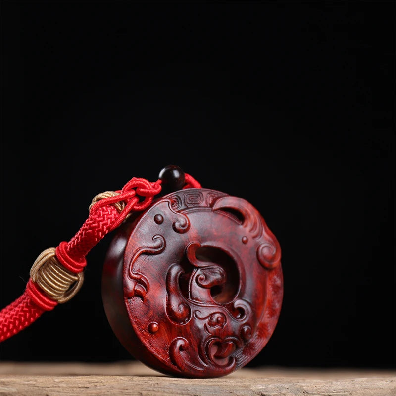 6cm Lobular Rosewood Traditional Chinese Myth Dragon and phoenix Mascot Wood Sculpture Pendant Wooden sign Collection