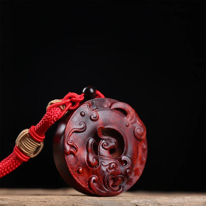 6cm Lobular Rosewood Traditional Chinese Myth Dragon and phoenix Mascot Wood Sculpture Pendant Wooden sign Collection
