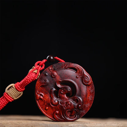 6cm Lobular Rosewood Traditional Chinese Myth Dragon and phoenix Mascot Wood Sculpture Pendant Wooden sign Collection