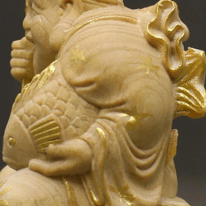 6cm Lucky Rich God Ebisu Boxwood Statue, Hiruko Crafts, Gods of Luck, God of Wealth, Sculpture