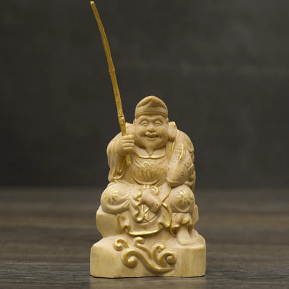 6cm Lucky Rich God Ebisu Boxwood Statue, Hiruko Crafts, Gods of Luck, God of Wealth, Sculpture