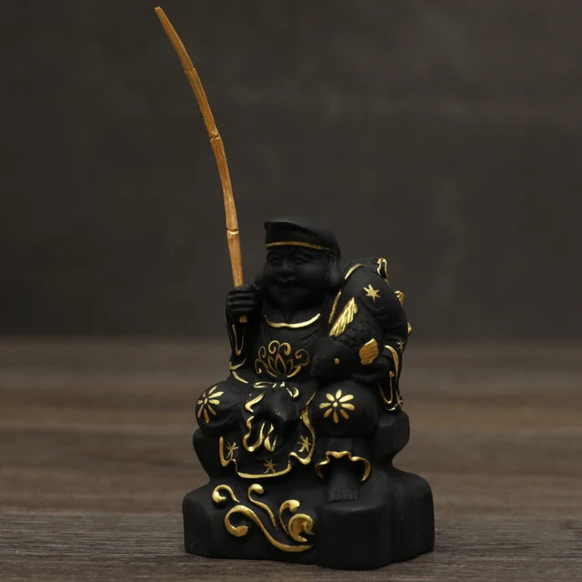 6cm Lucky Rich God Ebisu Boxwood Statue, Hiruko Crafts, Gods of Luck, God of Wealth, Sculpture
