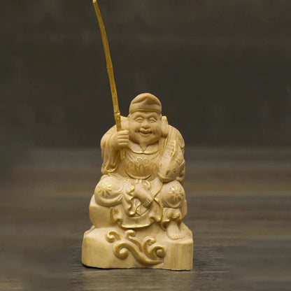 6cm Lucky Rich God Ebisu Boxwood Statue, Hiruko Crafts, Gods of Luck, God of Wealth, Sculpture
