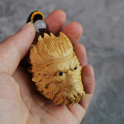 6cm Sun Wukong Statue Boxwood Feng Shui Solid Wood Pendant Solid Wood Car Hanging Crafts Figure Monkey King Home Decor