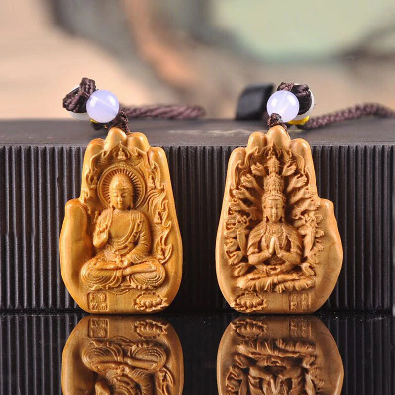 6cm The Eight Guardian God Buddha Statue Car Key Chain Pendant Home Decor Thuja Wood Key Chain Hanging Decoration