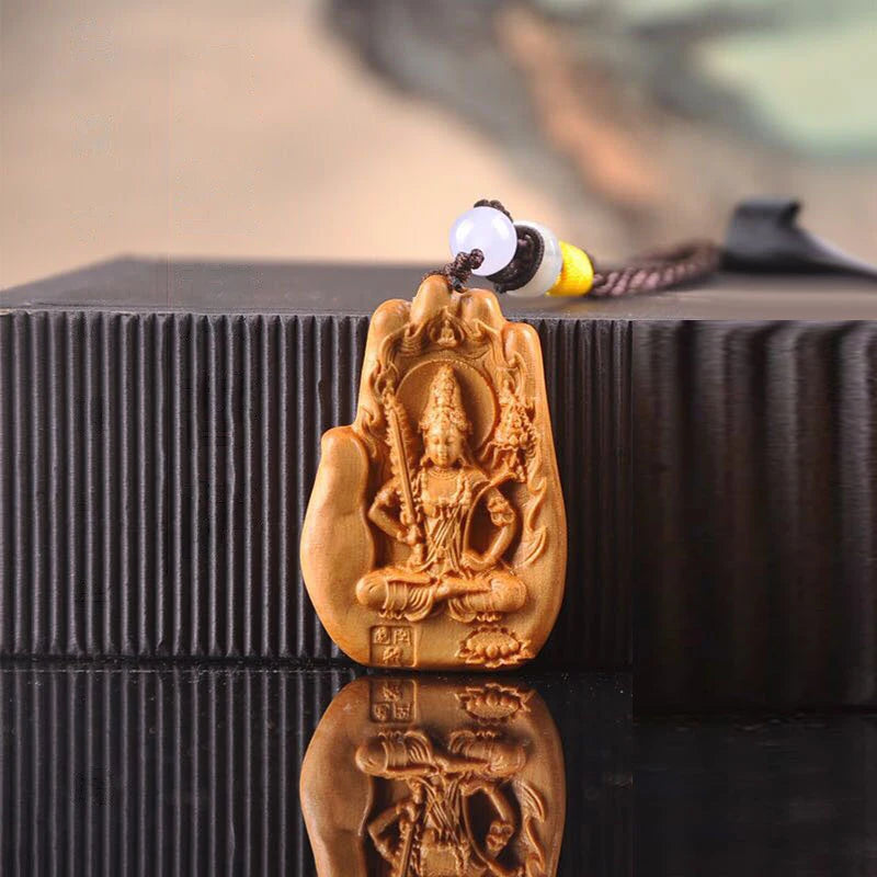 6cm The Eight Guardian God Buddha Statue Car Key Chain Pendant Home Decor Thuja Wood Key Chain Hanging Decoration