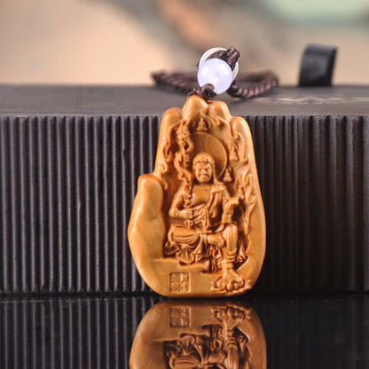 6cm The Eight Guardian God Buddha Statue Car Key Chain Pendant Home Decor Thuja Wood Key Chain Hanging Decoration
