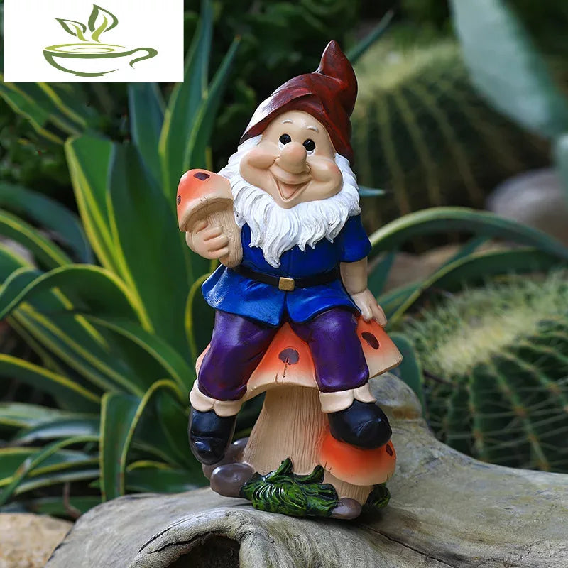 Gnome Sitting Mushrooms Statue Resin Sculpture Decoration Funny Figurine Garden Gift Naughty Dwarfs Home Lovely Crafts Birthday