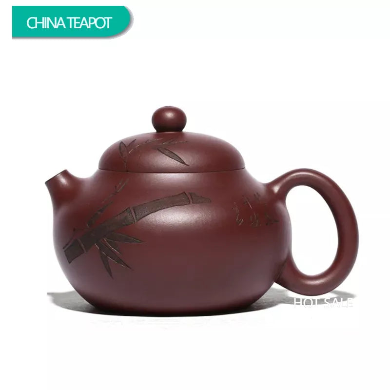 280ml Chinese Yixing Purple Clay Teapots Raw Ore Zhu Mud Famous Tea Pot Handmade Bamboo Leaf Kettle Authentic Zisha Tea Set