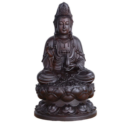 6inch Wooden Guanyin Statue Safflower Solid Wood Black Sandalwood Wooden Buddha Statue Home Feng Shui Decoration