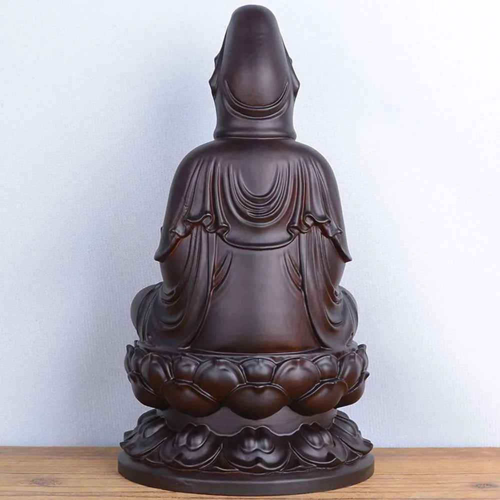 6inch Wooden Guanyin Statue Safflower Solid Wood Black Sandalwood Wooden Buddha Statue Home Feng Shui Decoration