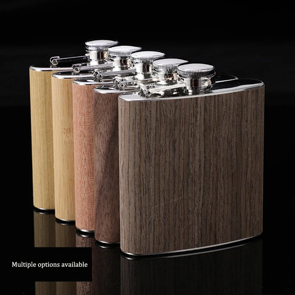6oz Stainless Steel Hip Flask Outdoor Portable Wood Grain Leather Small Flagon Russian Wine Jug Gifts For Men Fashion Wine Set