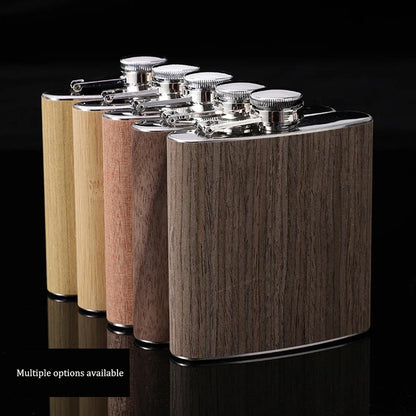 6oz Stainless Steel Hip Flask Outdoor Portable Wood Grain Leather Small Flagon Russian Wine Jug Gifts For Men Fashion Wine Set