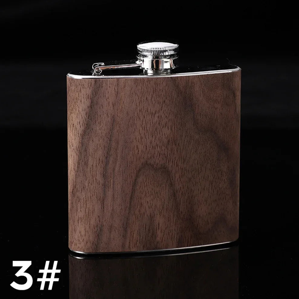 6oz Stainless Steel Hip Flask Outdoor Portable Wood Grain Leather Small Flagon Russian Wine Jug Gifts For Men Fashion Wine Set