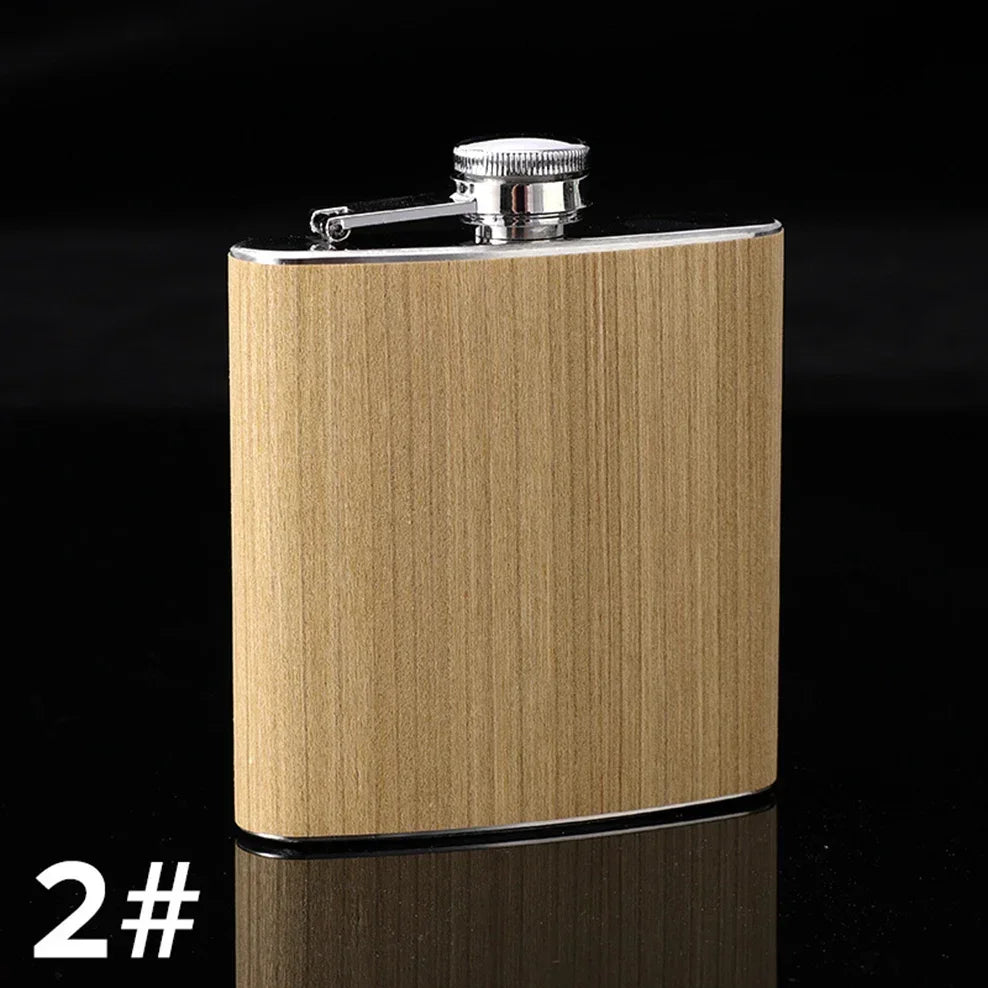6oz Stainless Steel Hip Flask Outdoor Portable Wood Grain Leather Small Flagon Russian Wine Jug Gifts For Men Fashion Wine Set