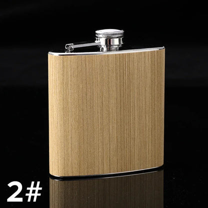 6oz Stainless Steel Hip Flask Outdoor Portable Wood Grain Leather Small Flagon Russian Wine Jug Gifts For Men Fashion Wine Set