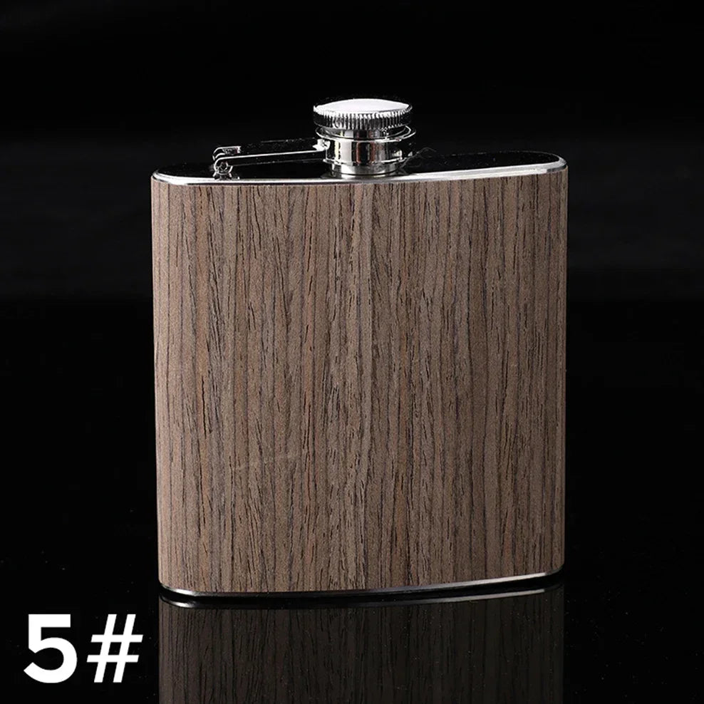 6oz Stainless Steel Hip Flask Outdoor Portable Wood Grain Leather Small Flagon Russian Wine Jug Gifts For Men Fashion Wine Set