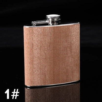 6oz Stainless Steel Hip Flask Outdoor Portable Wood Grain Leather Small Flagon Russian Wine Jug Gifts For Men Fashion Wine Set