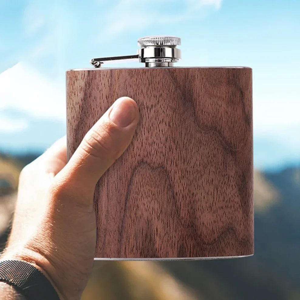 6oz Stainless Steel Hip Flask Outdoor Portable Wood Grain Leather Small Flagon Russian Wine Jug Gifts For Men Fashion Wine Set