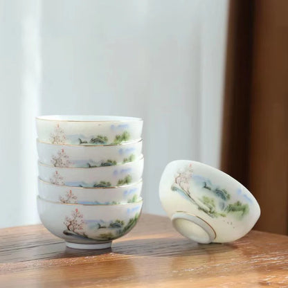 6pcs Ceramic Tea Cup Set Exquisite White Porcelain Tea Set Kung Fu Tea Ceremony Accessories Chinese Bowl Cup for Coffee Teacups