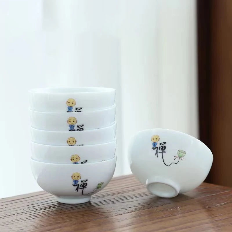 6pcs Ceramic Tea Cup Set Exquisite White Porcelain Tea Set Kung Fu Tea Ceremony Accessories Chinese Bowl Cup for Coffee Teacups