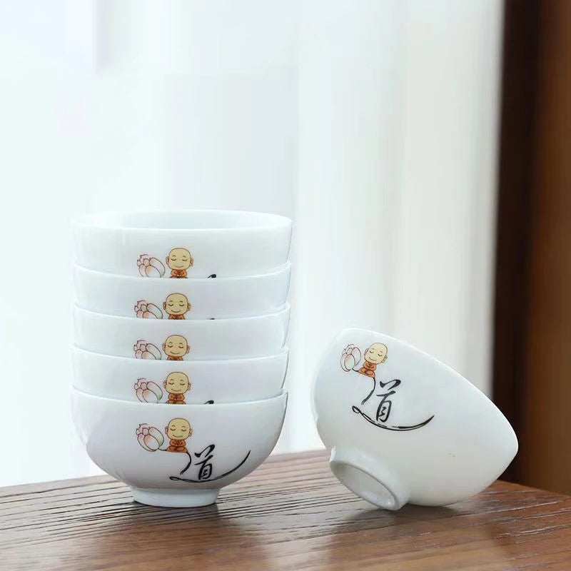 6pcs Ceramic Tea Cup Set Exquisite White Porcelain Tea Set Kung Fu Tea Ceremony Accessories Chinese Bowl Cup for Coffee Teacups