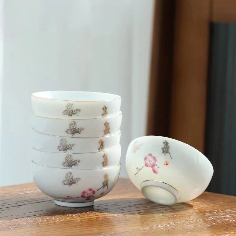 6pcs Ceramic Tea Cup Set Exquisite White Porcelain Tea Set Kung Fu Tea Ceremony Accessories Chinese Bowl Cup for Coffee Teacups
